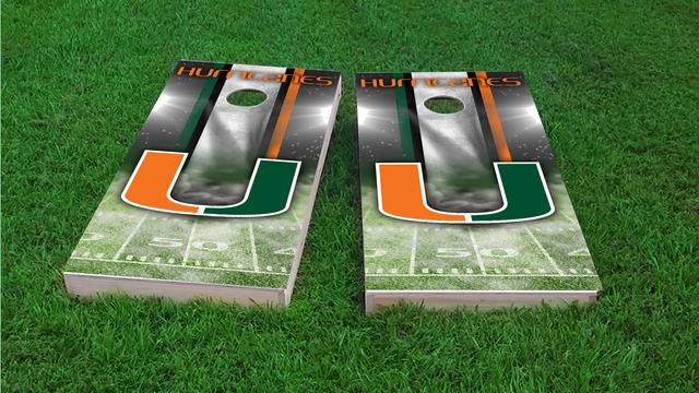 NCAA Field (Miami Hurricanes) Themed Custom Cornhole Board Design