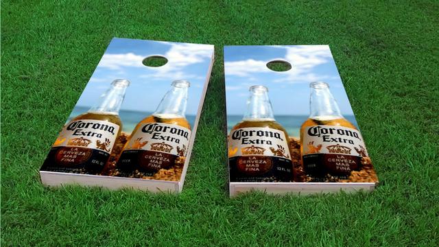 Corona Bottles by the Beach Themed Custom Cornhole Board Design