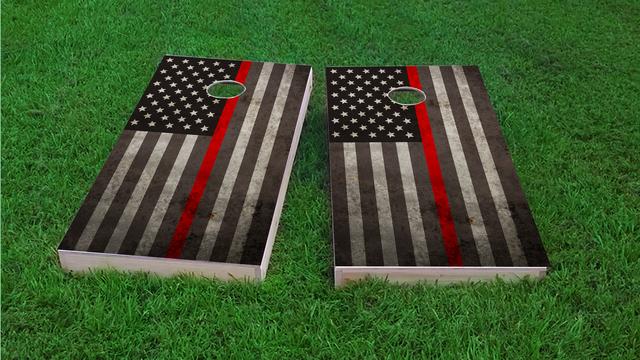 American Thin Red Line Themed Custom Cornhole Board Design