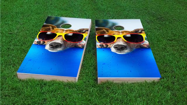 Summer Dog Themed Custom Cornhole Board Design