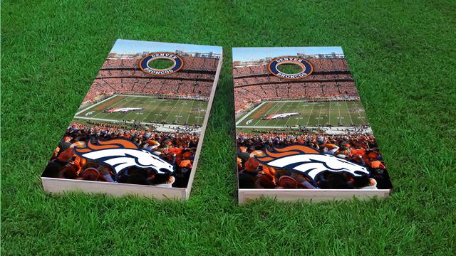 NFL Stadium (Denver Broncos) Themed Custom Cornhole Board Design