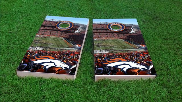 NFL Stadium (Denver Broncos) Themed Custom Cornhole Board Design