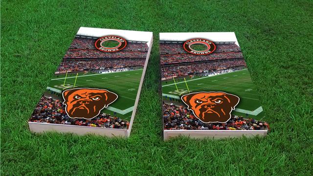 NFL Stadium (Cleveland Browns) Themed Custom Cornhole Board Design
