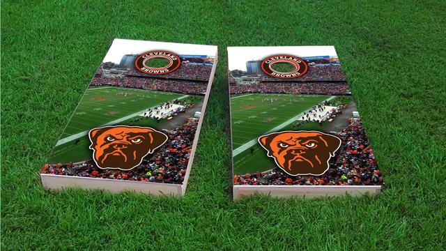 NFL Stadium (Cleveland Browns) Themed Custom Cornhole Board Design
