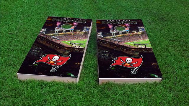 NFL Stadium (Tampa Bay Buccaneers) Themed Custom Cornhole Board Design