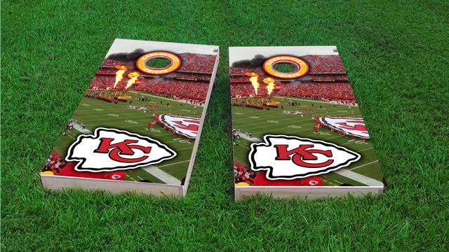 NFL Stadium (Kansas City Chiefs) Themed Custom Cornhole Board Design