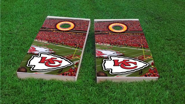 NFL Stadium (Kansas City Chiefs) Themed Custom Cornhole Board Design