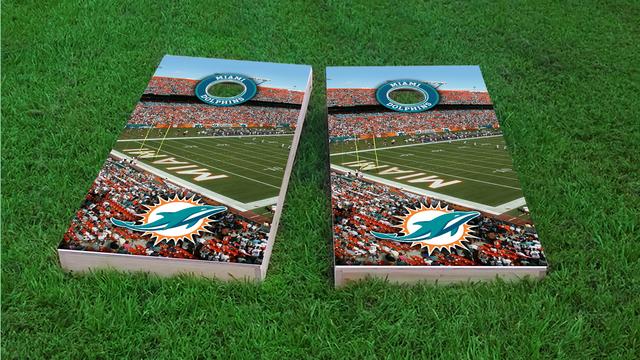 NFL Stadium (Miami Dolphins) Themed Custom Cornhole Board Design