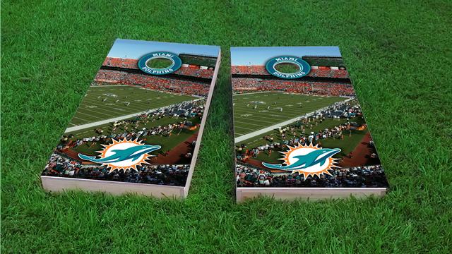 NFL Stadium (Miami Dolphins) Themed Custom Cornhole Board Design
