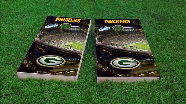 NFL Stadium (Green Bay Packers) Themed Custom Cornhole Board Design