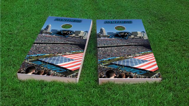 NFL Stadium (Carolina Panthers) Themed Custom Cornhole Board Design