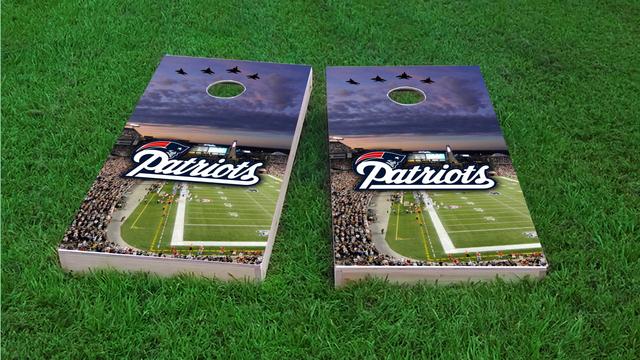 NFL Stadium (New England Patriots) Themed Custom Cornhole Board Design