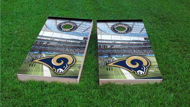 NFL Stadium (Los Angeles Rams) Themed Custom Cornhole Board Design