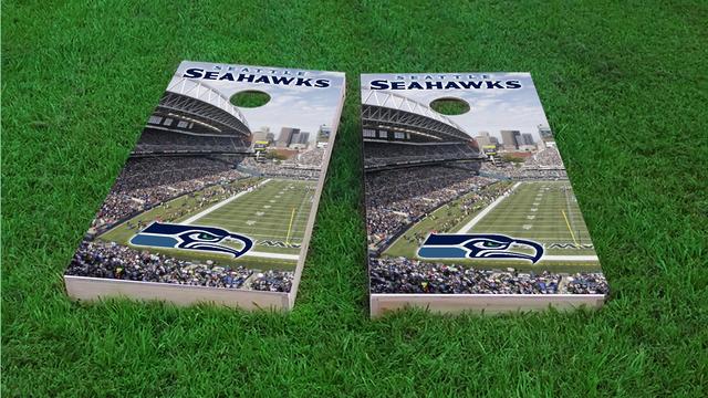 NFL Stadium (Seattle Seahawks) Themed Custom Cornhole Board Design