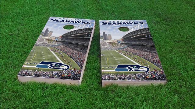 NFL Stadium (Seattle Seahawks) Themed Custom Cornhole Board Design