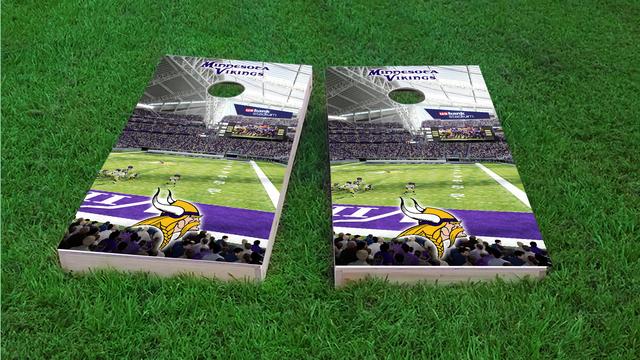 NFL Stadium (Minnesota Vikings) Themed Custom Cornhole Board Design