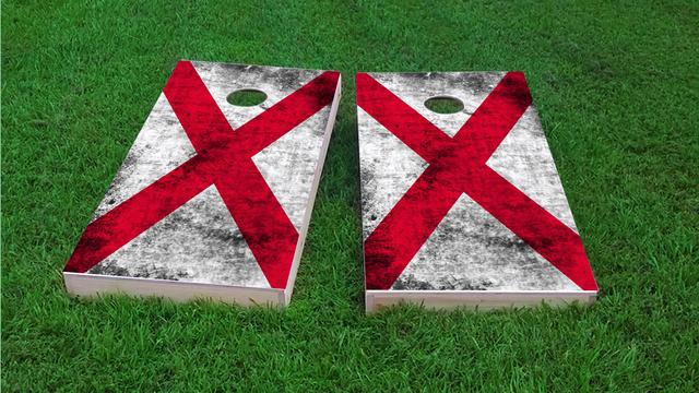 Worn State (Alabama) Flag Themed Custom Cornhole Board Design