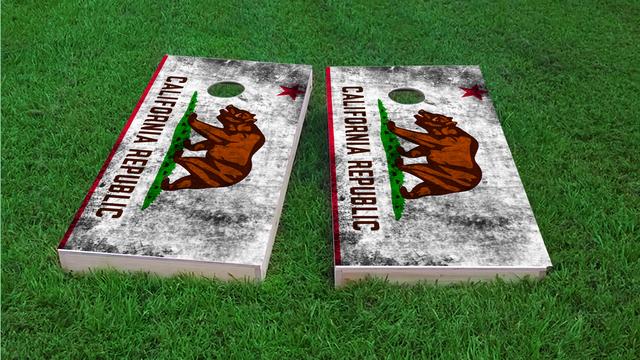 Worn State (California) Flag Themed Custom Cornhole Board Design