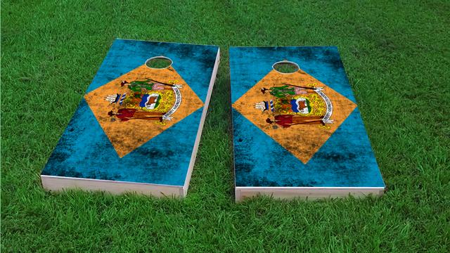 Worn State (Delaware) Flag Themed Custom Cornhole Board Design