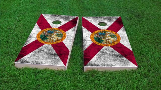 Worn State (Florida) Flag Themed Custom Cornhole Board Design