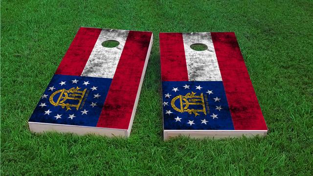 Worn State (Georgia) Flag Themed Custom Cornhole Board Design