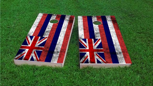 Worn State (Hawaii) Flag Themed Custom Cornhole Board Design