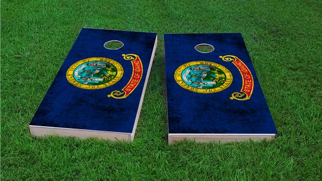 Worn State (Idaho) Flag Themed Custom Cornhole Board Design