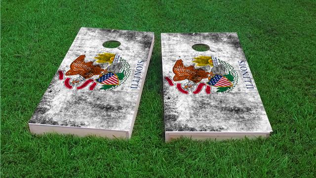 Worn State (Illinois) Flag Themed Custom Cornhole Board Design