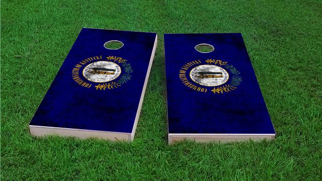 Worn State (Kentucky) Flag Themed Custom Cornhole Board Design