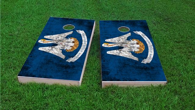 Worn State (Louisiana) Flag Themed Custom Cornhole Board Design