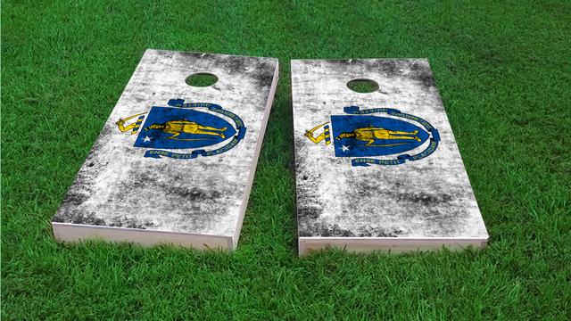 Worn State (Massachusetts) Flag Themed Custom Cornhole Board Design