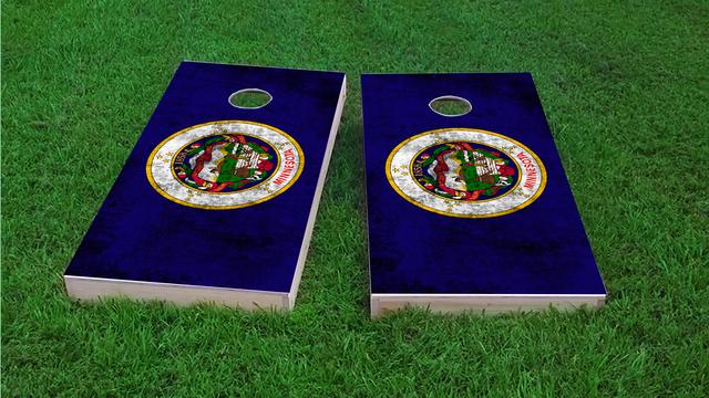 Worn State (Minnesota) Flag Themed Custom Cornhole Board Design