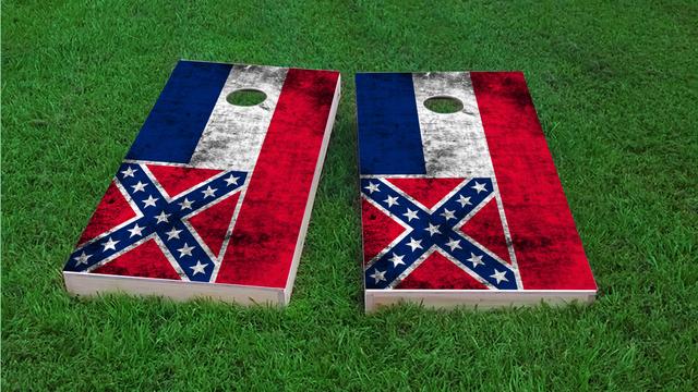 Worn State (Mississippi) Flag Themed Custom Cornhole Board Design