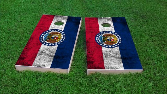 Worn State (Missouri) Flag Themed Custom Cornhole Board Design