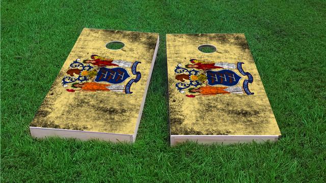 Worn State (New Jersey) Flag Themed Custom Cornhole Board Design