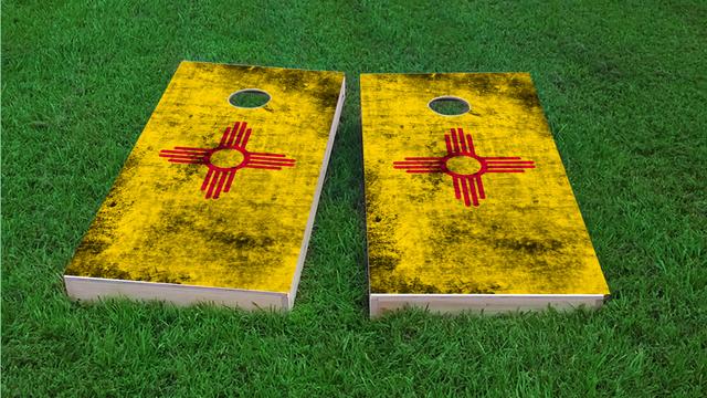 Worn State (New Mexico) Flag Themed Custom Cornhole Board Design