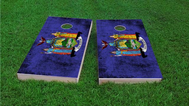 Worn State (New York) Flag Themed Custom Cornhole Board Design