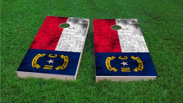 Worn State (North Carolina) Flag Themed Custom Cornhole Board Design