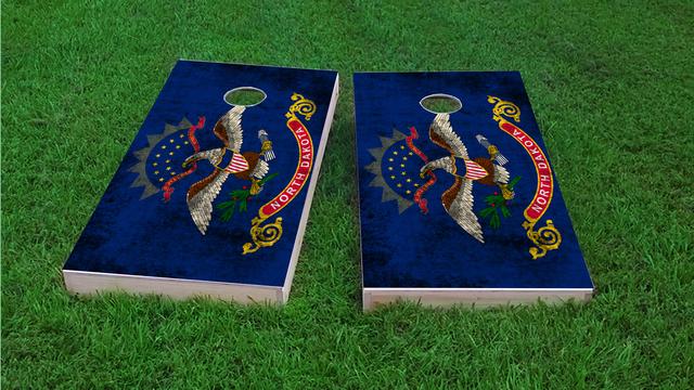 Worn State (North Dakota) Flag Themed Custom Cornhole Board Design