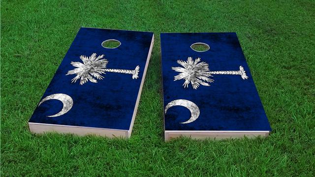 Worn State (South Carolina) Flag Themed Custom Cornhole Board Design