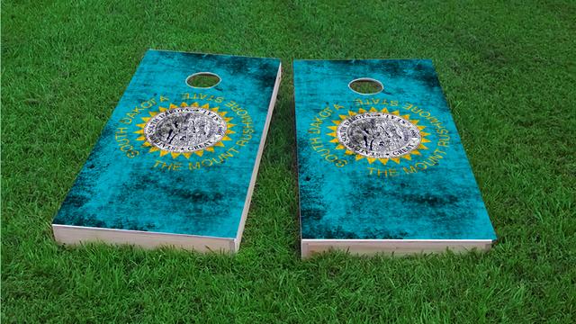 Worn State (South Dakota) Flag Themed Custom Cornhole Board Design