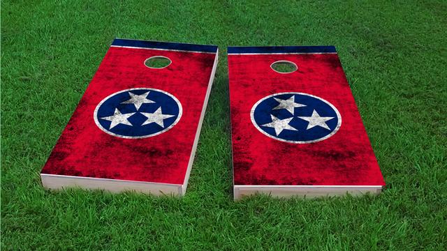 Worn State (Tennessee) Flag Themed Custom Cornhole Board Design