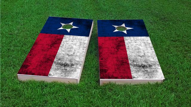 Worn State (Texas) Flag Themed Custom Cornhole Board Design