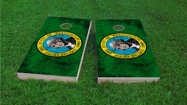 Worn State (Washington) Flag Themed Custom Cornhole Board Design