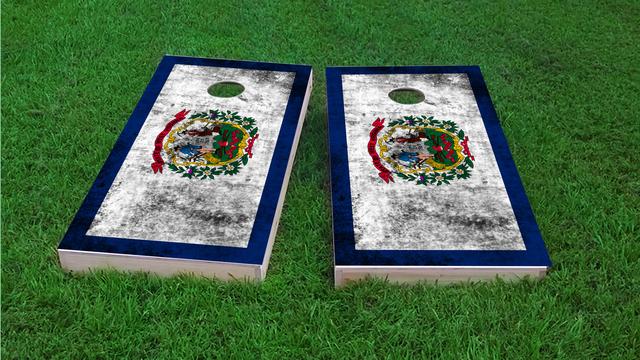 Worn State (West Virginia) Flag Themed Custom Cornhole Board Design