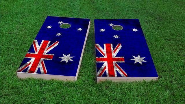 Worn National (Australia) Flag Themed Custom Cornhole Board Design