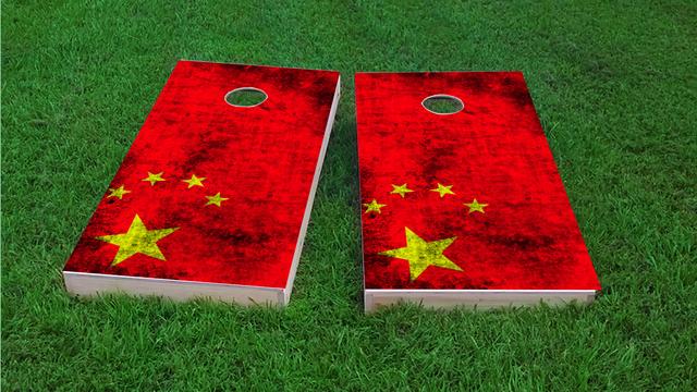 Worn National (China) Flag Themed Custom Cornhole Board Design