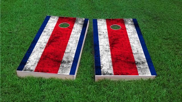 Worn National (Costa Rica) Flag Themed Custom Cornhole Board Design