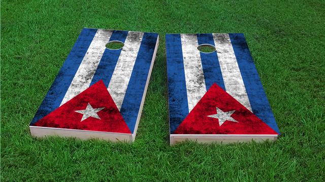 Worn National (Cuba) Flag Themed Custom Cornhole Board Design