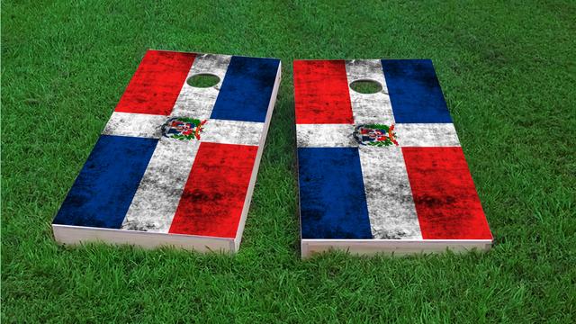 Worn National (Dominican Republic) Flag Themed Custom Cornhole Board Design